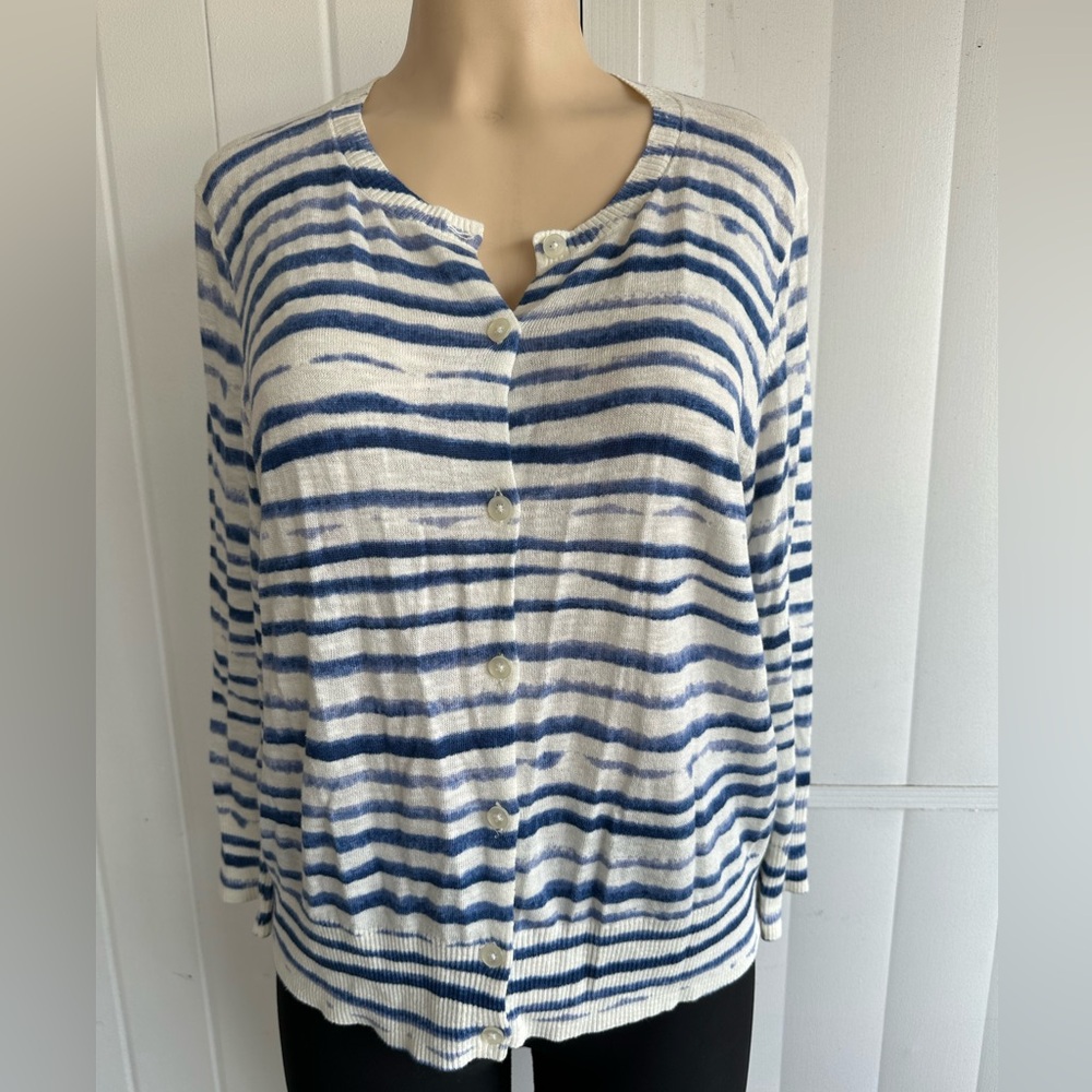 NWT Gap Cardigan Sweater Women XL Slim Crew Neck Navy Blue White Button Up
